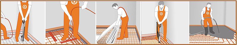 Die Fußbodenheizung für Nassestriche kann mit vier unterschiedlichen Befestigungsmethoden verlegt werden.